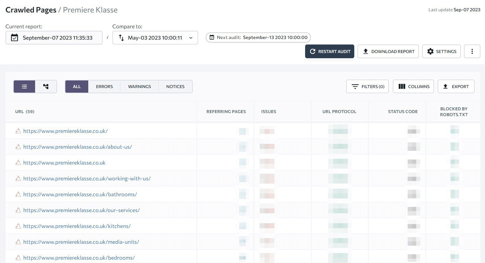 Mr Digital crawled client's pages using SE Ranking Cralwed pages on client's website